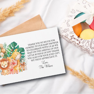Remerciements Carte de remerciement pour le Baby shower des anim