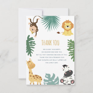 Remerciements Carte de remerciement pour une baby shower sauvage