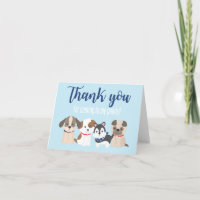 Carte de remerciement Puppy Pawty bleue