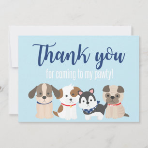 Remerciements Carte de remerciement Puppy Pawty bleue