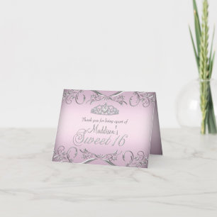 Remerciements Carte de remerciement Rose & Couronne Sweet 16