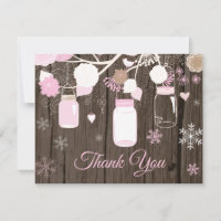 Carte de remerciement rose en bocal Mason flocon d