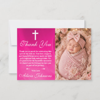 Remerciements Carte de remerciement rose pour baptême bébé fille