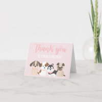 Carte de remerciement rose pour fête de chiot