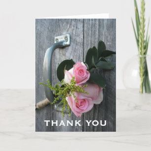 Remerciements Carte de remerciement Roses roses et porte de gran