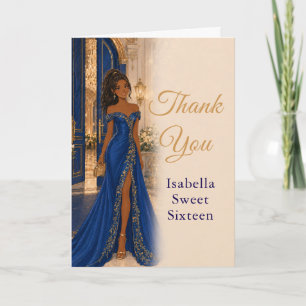 Remerciements Carte de remerciement Royal Blue Gold Sweet Sixtee