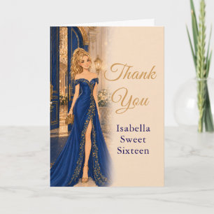Remerciements Carte de remerciement Royal Blue Gold Sweet Sixtee