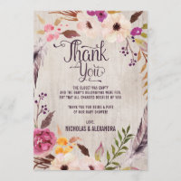 Carte de remerciement Rustique Boho Floral pour Ba