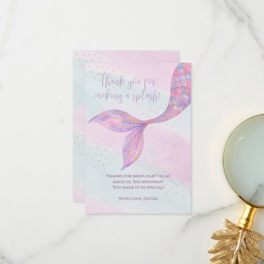 Remerciements Carte de remerciement Sirène Splash Splash (Devant/Arrière en situation)