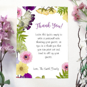 Remerciements Carte de remerciement sur le thème des fleurs sauv