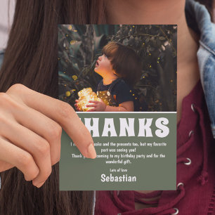 Remerciements Carte de remerciement verte pour anniversaire avec