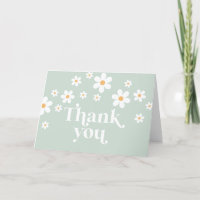 Carte de remerciement verte rétro Daisy boho