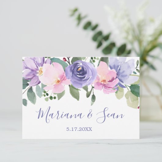 Remerciements Carte de réponse de code QR de mariage floral viol (Debout devant)