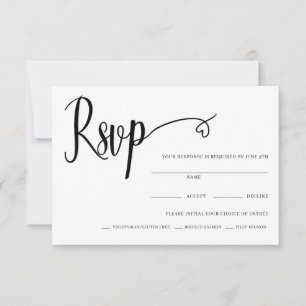 Remerciements Carte de réponse de mariage à script cœur minimal