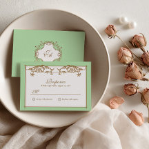 Carte de réponse de mariage baroque vert menthe