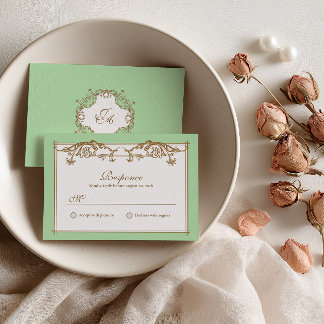 Remerciements Carte de réponse de mariage baroque vert menthe