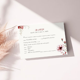 Remerciements Carte de réponse de mariage florale bordeaux éléga