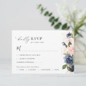 Remerciements carte de réponse de mariage florale navy et blush (Debout devant)