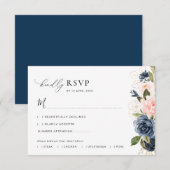 Remerciements carte de réponse de mariage florale navy et blush (Devant / Derrière)