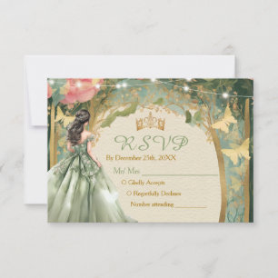Remerciements Carte de réponse de princesse en vert sauge, robe