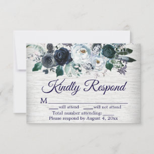 Remerciements Carte de réponse du Mariage floral Boho bleu marin