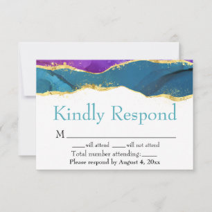 Remerciements Carte de réponse RSVP à l'encre aquarelle Or Turqu