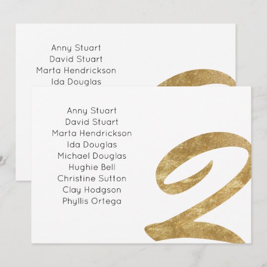 Remerciements Carte de siège Mariage Gold Table 2 (Devant / Derrière)