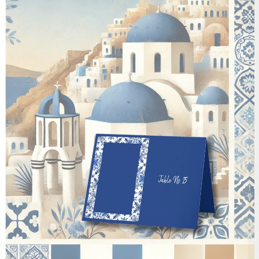 Remerciements Carte de table Mariage de Santorini Bleu Méditerra