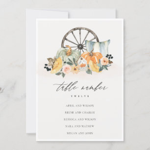 Remerciements Carte de table Rustic Fall Citrouille Leafating Ch