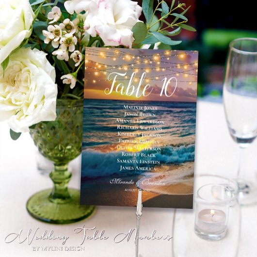 Remerciements Carte de table Sunset Lights Beach Seating Chart