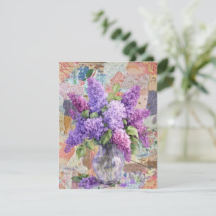 Remerciements Carte de vœux aquarelle aux lilas violets en vase