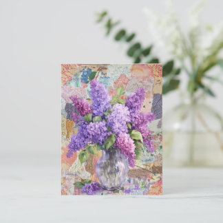 Remerciements Carte de vœux aquarelle aux lilas violets en vase