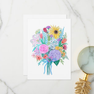 Remerciements Carte de voeux, aquarelle florale, vierge à l'inté