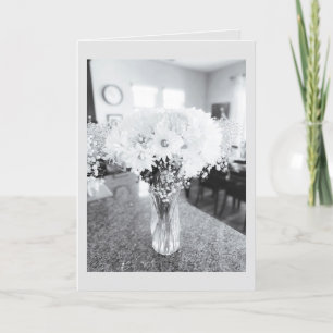 Remerciements Carte de voeux blanche Fleurs noires et blanches