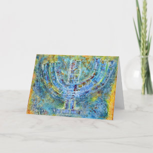 Remerciements Carte de voeux Blue Menorah (Vierge à l'intérieur)