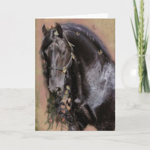 Remerciements Carte de vœux - Cheval noir frison