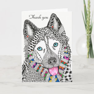Remerciements Carte de voeux chic et colorée Sibérie Husky