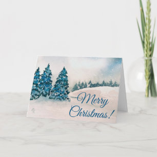 Remerciements Carte de vœux de Noël Bleu Scène de Neige 
