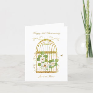 Remerciements Carte de voeux Gold Birdcage avec Roses Blanches