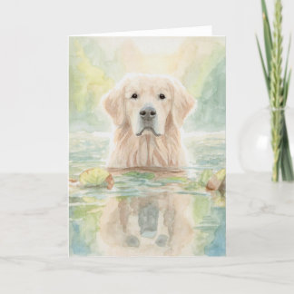Remerciements Carte de vœux Golden Retriever dans l'étang