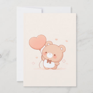 Remerciements Carte de vœux Ourson Mignon avec Ballon en Forme d