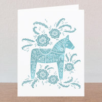 Carte de voeux Turquoise et blanche du Dala suédoi