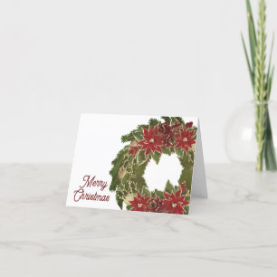 Remerciements Carte de voeux Vintage Christmas Poinsettias Wreat