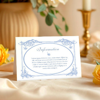 Remerciements Carte d'information de mariage baroque bleu poussi
