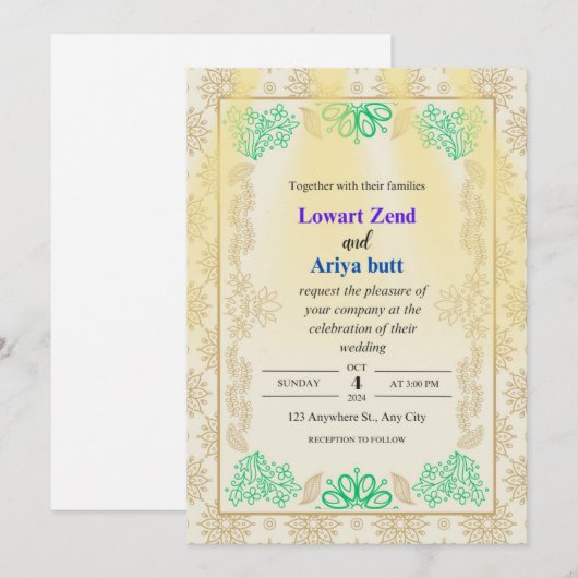 Remerciements Carte d'invitation de mariage (Devant / Derrière)