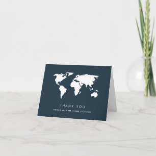 Remerciements Carte du monde bleu foncé Élégant Mariage de thè