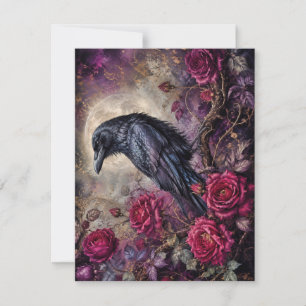 Remerciements Carte gothique Corbeau au Clair de Lune et Roses C