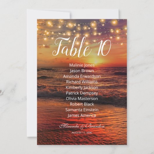 Remerciements Carte graphique de la table de plage de Sunset Tro (Dos)