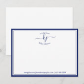 Remerciements Carte Monogrammé Marine Blanc Du Bureau De Note (Devant / Derrière)