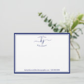 Remerciements Carte Monogrammé Marine Blanc Du Bureau De Note (Debout devant)